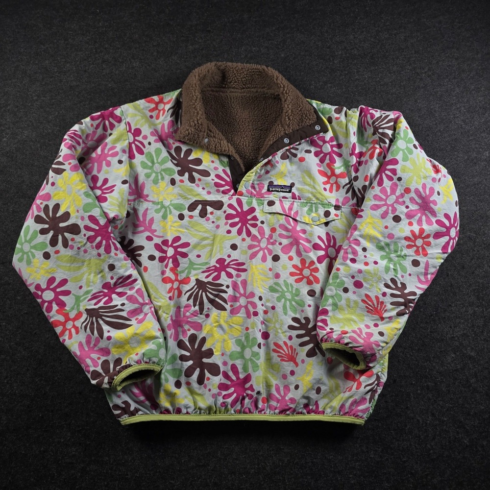RARE Vtg Patagonia Glissade Reversible Fleece Brown Floral Print Jacket Men's M